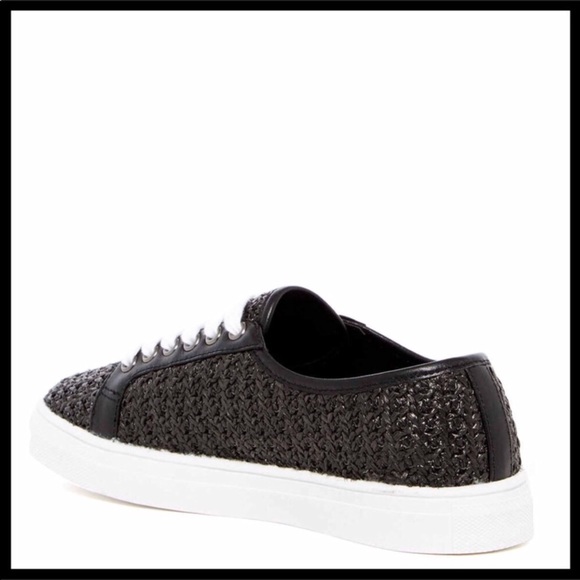 TAHARI LEATHER & WOVEN LACE UP OXFORDS SNEAKERS - Picture 3 of 8